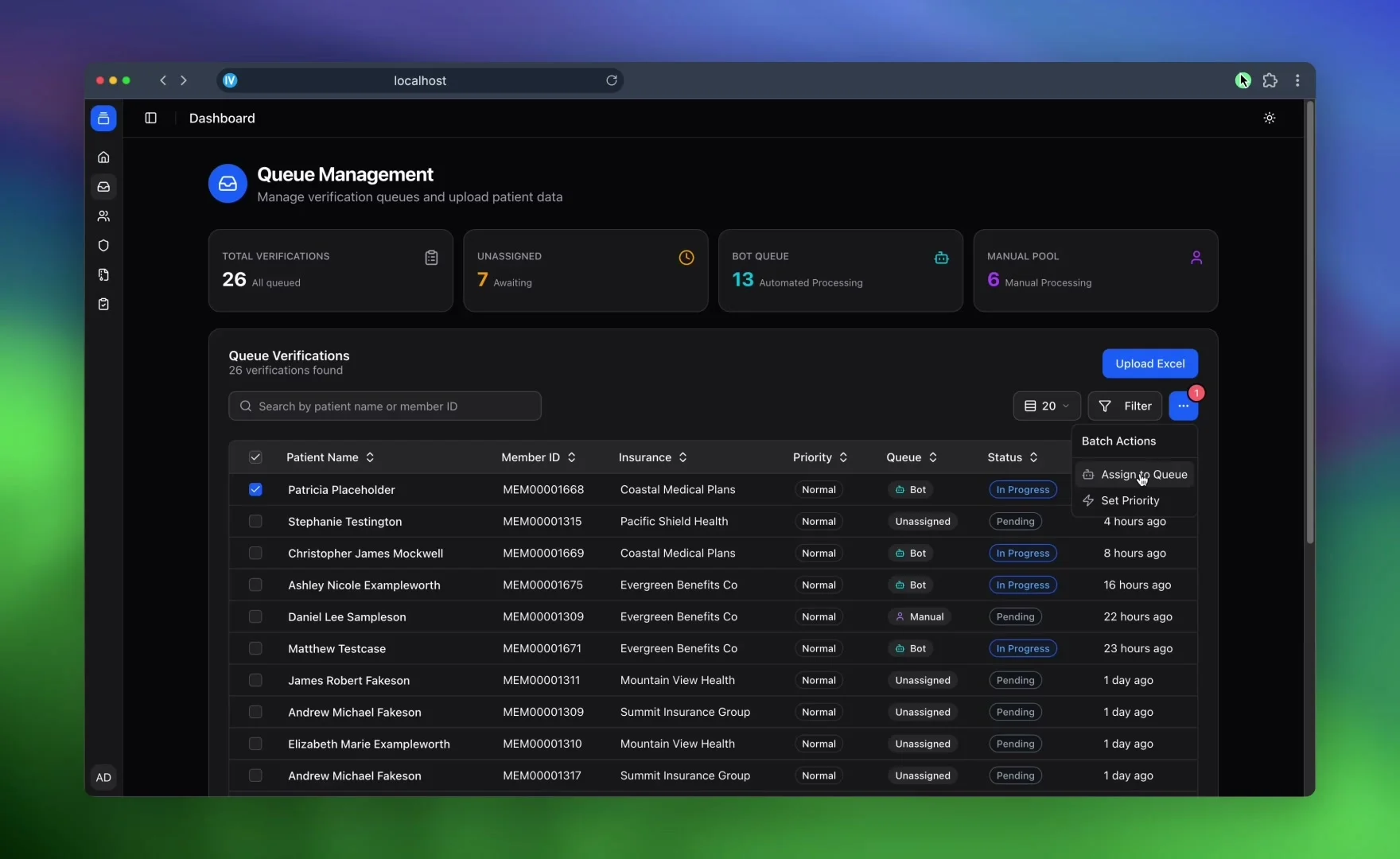 InsVerify queue management dashboard